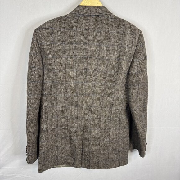 Samuelsohn Men 40 Herringbone Tweed Wool Blazer Brown Blue Windowpane Vintage - Picture 4 of 10